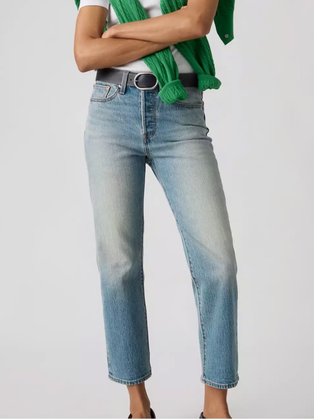 Levi's Wedgie Straight High Rise Ankle Light Blue Cropped Denim Jeans 24x26 0
